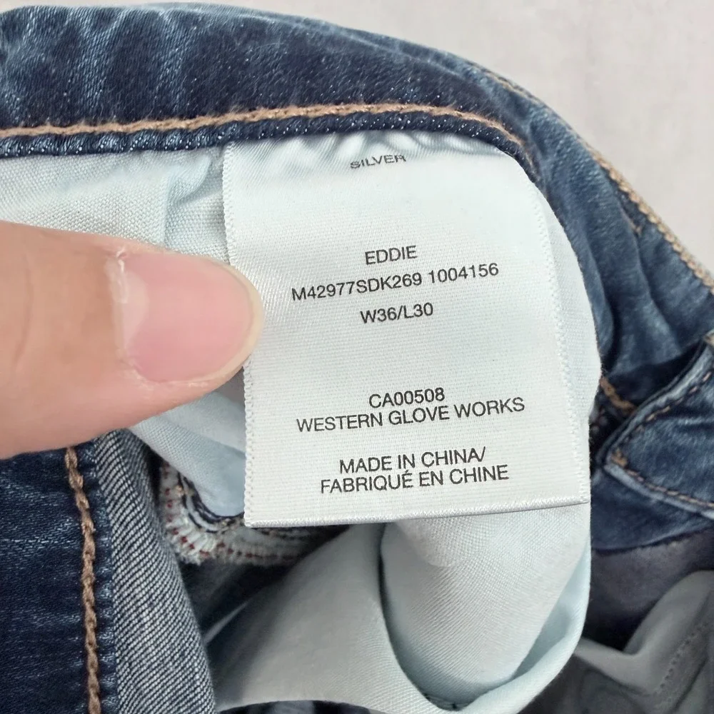 Silver Jeans Co Eddie Jeans 36x30 Blue Straight Leg Whisker Stretch